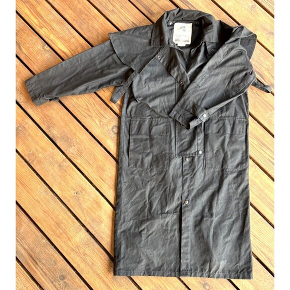 Sydney Clothing Co Black Oilskin Duster Outdoor Cowboy Ranch Jacket Sz Small - Picture 1 of 9